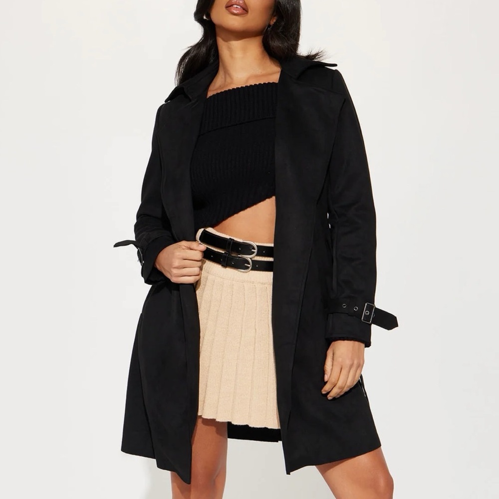 FASHION NOVA | NWT Coalition LA Camila Faux Suede Black Trench Jacket Coat